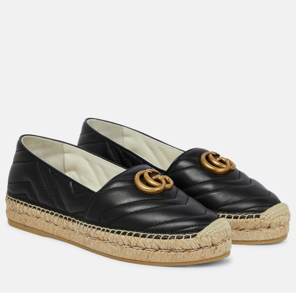 Gucci Black and Gold Espadrille Slip-Ons